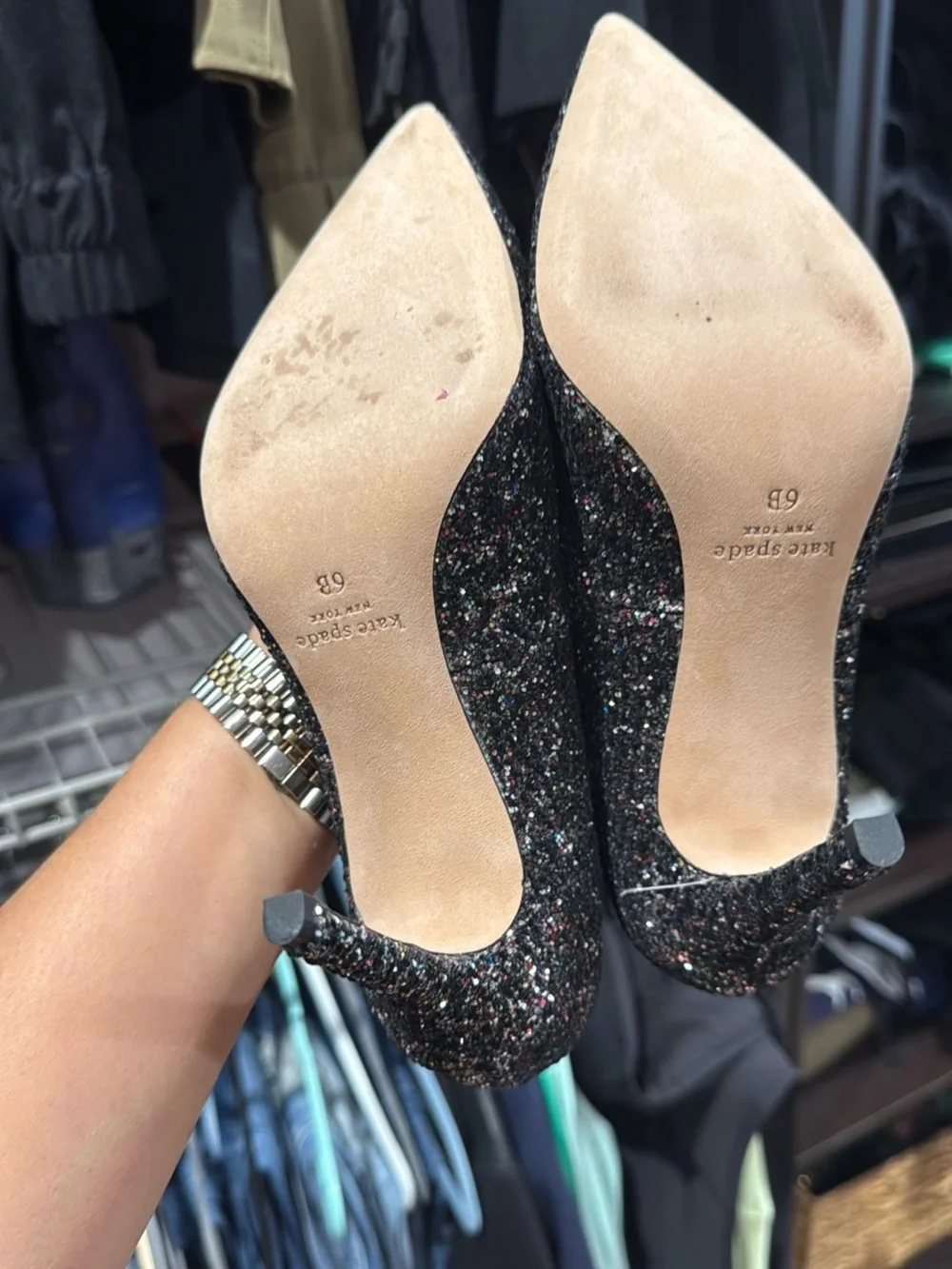 kate spade Black Multicolor Glitter Pointed-Toe Pumps